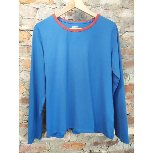 Lands' End Tops - Lands End Long Sleeve Crewneck T Shirt Womens M 10-12 Blue Red
